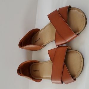 Torrid D'orsay Criss Cross Sandals In Cognac Size 11W